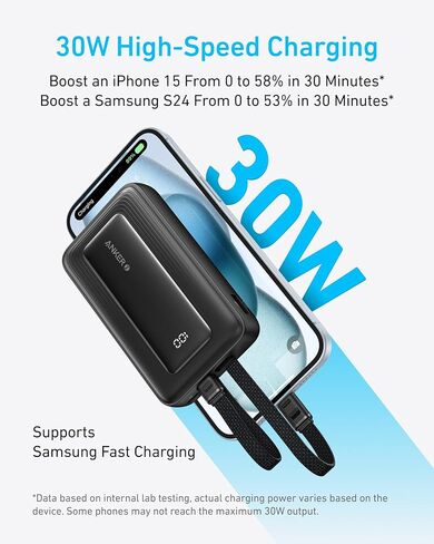 Anker Zolo Power Bank, 10,000mAh 30W Max Fast Portable Charger with Built-in USB-C and MFi Certified Lightning Cables, USB-C&A, Battery Pack for iPhone 16/15 Series, MacBook, Galaxy (Black) in Saudi Arabia