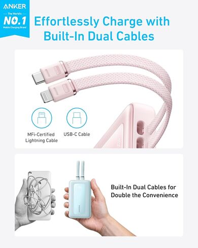 Anker Zolo Power Bank, 10,000mAh 30W Max Fast Portable Charger with Built-in USB-C and MFi Certified Lightning Cables, USB-C&A, Battery Pack for iPhone 16/15 Series, MacBook, Galaxy (Black) in Saudi Arabia