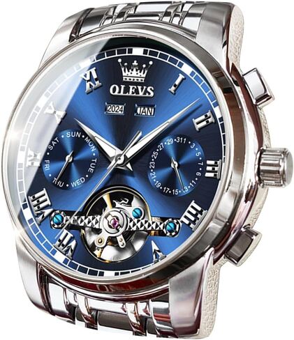 OLEVS Automatic Watch for Men Self Winding Mechanical Luxury Business Stainless Steel Multi Calendar Waterproof Luminous Wrist Watches in Kuwait