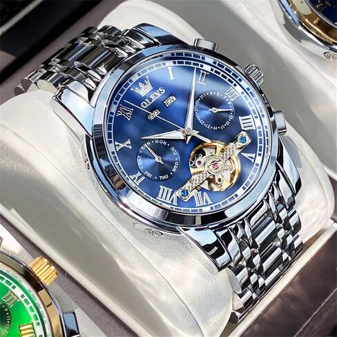 OLEVS Automatic Watch for Men Self Winding Mechanical Luxury Business Stainless Steel Multi Calendar Waterproof Luminous Wrist Watches in Kuwait