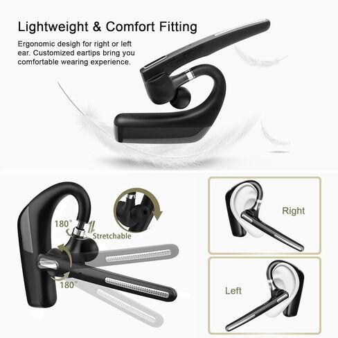 Bluetooth Headset Wireless Headset with Mic for Cell Phone/PC/Tablet/Laptop, 90D Standby/110H Talktime Bluetooth Earpiece for Trucker Drivers/Business/Office (Black) in Saudi Arabia