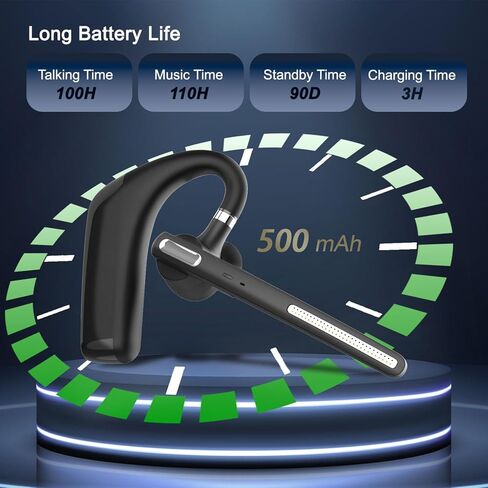 Bluetooth Headset Wireless Headset with Mic for Cell Phone/PC/Tablet/Laptop, 90D Standby/110H Talktime Bluetooth Earpiece for Trucker Drivers/Business/Office (Black) in Saudi Arabia