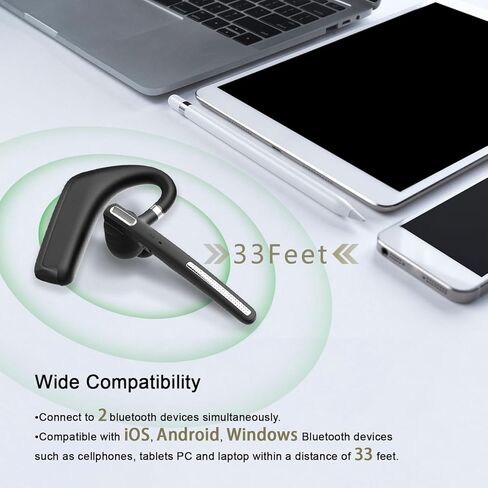 Bluetooth Headset Wireless Headset with Mic for Cell Phone/PC/Tablet/Laptop, 90D Standby/110H Talktime Bluetooth Earpiece for Trucker Drivers/Business/Office (Black) in Saudi Arabia