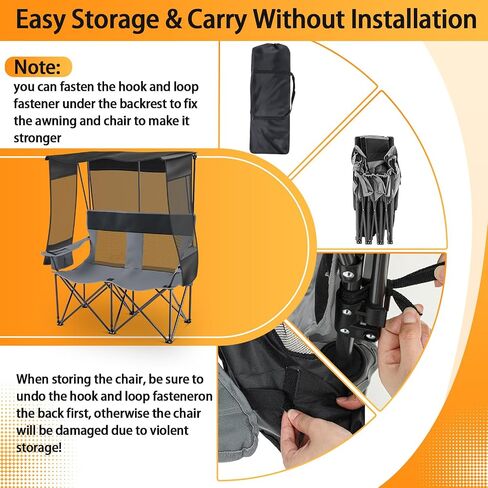 3 Person Camping Chair with Canopy Shade, Heavy Duty Folding Triple Camp Loveseat with Cooler Cup Holders Bag, Mesh Back Oxford Fabric Black Gray for Outdoor Beach Fishing Backyard Travel in Saudi Arabia