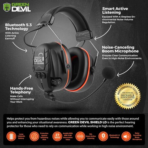 GREEN DEVIL Electronic Bluetooth Hearing Ear Protection Headphones With Boom Microphones 27dB Noise Cancelling Earmuffs in Saudi Arabia