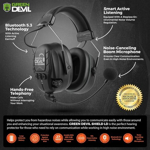 GREEN DEVIL Electronic Bluetooth Hearing Ear Protection Headphones With Boom Microphones 27dB Noise Cancelling Earmuffs in Saudi Arabia