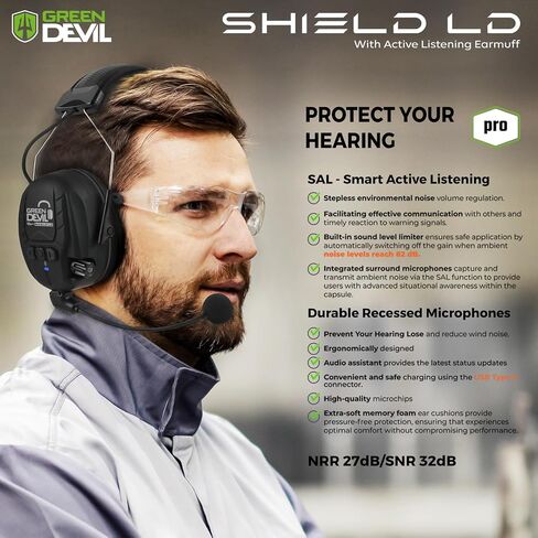 GREEN DEVIL Electronic Bluetooth Hearing Ear Protection Headphones With Boom Microphones 27dB Noise Cancelling Earmuffs in Saudi Arabia