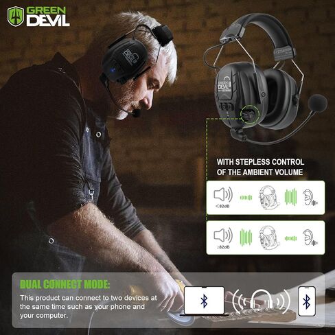 GREEN DEVIL Electronic Bluetooth Hearing Ear Protection Headphones With Boom Microphones 27dB Noise Cancelling Earmuffs in Saudi Arabia