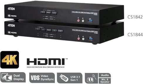 ATEN CS1842 2-Port USB 3.0 4K HDMI Dual Display KVM Switch with Audio and USB Hub – Supports UHD 4K 60Hz, Hotkey Switching Multi-Device Control for Desktop Workstation in Saudi Arabia