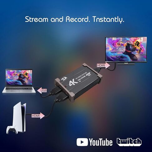 Redragon VC321 4K بطاقة التقاط الفيديو ، USB 3.0 1080P 60FPS التقاط الفيديو ، 4K HDMI Pass-shourgh ، تدفق الصف الصفر ، متوافق مع Windows/Mac ، التقاط اللعبة لـ PS5 ، Xbox ، NS ، DSL ، OBS in Saudi Arabia