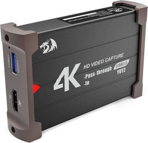 Redragon VC321 4K بطاقة التقاط الفيديو ، USB 3.0 1080P 60FPS التقاط الفيديو ، 4K HDMI Pass-shourgh ، تدفق الصف الصفر ، متوافق مع Windows/Mac ، التقاط اللعبة لـ PS5 ، Xbox ، NS ، DSL ، OBS in Saudi Arabia
