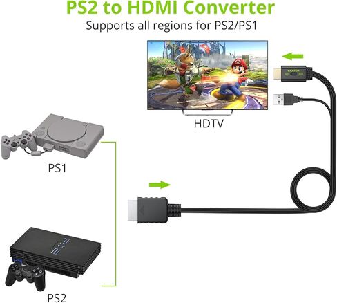 Linkfor PS2 إلى محول HDMI ، كابل HDMI ، مع 4: 3/16: 9 مفتاح نسبة العرض إلى ارتفاع الشاشة ، كابل HDMI لأجهزة PS2 و PS1 in Kuwait
