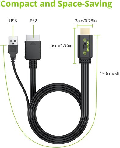 Linkfor PS2 إلى محول HDMI ، كابل HDMI ، مع 4: 3/16: 9 مفتاح نسبة العرض إلى ارتفاع الشاشة ، كابل HDMI لأجهزة PS2 و PS1 in Kuwait