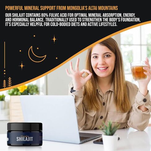 Pure Organic Mongolian Shilajit Resin - Himalayan Shilajit Supplement for Men and Women, 100% Pure, Natural, and Black Shilajit Resin - Natural Source of Fulvic Acid (50 Gram) in Saudi Arabia