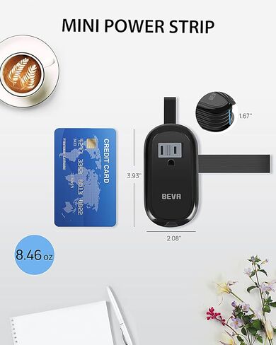 Beva Travel Power Strip مع منافذ USB C ، سلك تمديد 4 أقدام ، منافذان ، 3 منافذ USB ، أساسيات سفينة الرحلات (3.4A Charge ، Black) in Kuwait