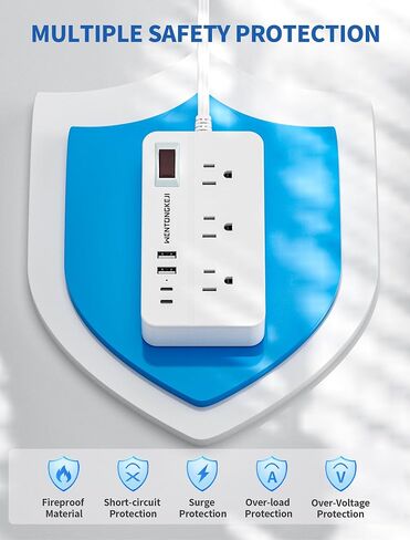 قطاع الطاقة الحامي للارتداد-قابس مسطح سلك التمديد المضفر 5 أقدام مع 6 منافذ و 2 من موانئ USB-A 2 USB-C ، 1080 Joules محطة شحن مثبتة على الحائط للمكتب ETL (5 أقدام) in Saudi Arabia