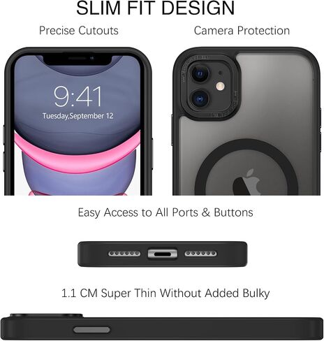 BENTOBEN for iPhone 11 Phone Case, Phone case for iPhone 11 Magnetic Case [Compatible with Mag Safe] Translucent Matte Slim Shockproof Anti-Fingerprint Protective Cover for iPhone 11 6.1’’ Black in Saudi Arabia