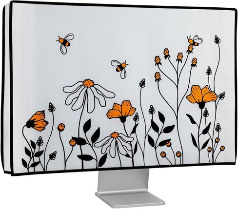 kwmobile Computer Monitor Cover Compatible with 20-22" Monitor - Bees and Flowers Black/Orange/White in Saudi Arabia