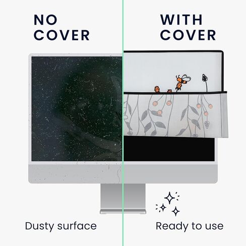 kwmobile Computer Monitor Cover Compatible with 20-22" Monitor - Bees and Flowers Black/Orange/White in Saudi Arabia