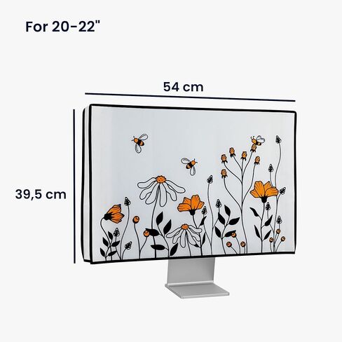 kwmobile Computer Monitor Cover Compatible with 20-22" Monitor - Bees and Flowers Black/Orange/White in Saudi Arabia