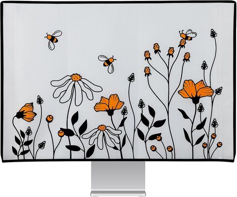 kwmobile Computer Monitor Cover Compatible with 20-22" Monitor - Bees and Flowers Black/Orange/White in Saudi Arabia