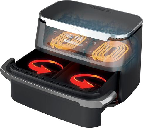 Ninja Foodi 11 Quart 7-in-1 Megazone XL Flexbasket Air Fryer ، مقسم سلة للوجبات الكاملة ، تقلى الهواء ، الشواء ، الرمادي (متجدد) in Saudi Arabia