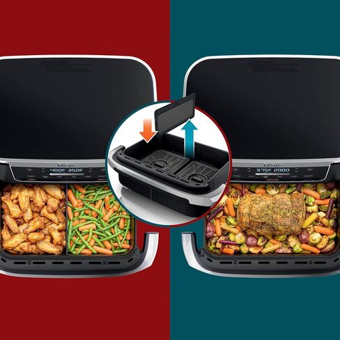 Ninja Foodi 11 Quart 7-in-1 Megazone XL Flexbasket Air Fryer ، مقسم سلة للوجبات الكاملة ، تقلى الهواء ، الشواء ، الرمادي (متجدد) in Saudi Arabia