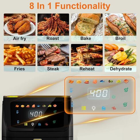 Air Fryer, 8.5Qt Large Family Size, 8-in-1 Function Digital Touch Screen, Easy Viewing Windows, 1750W Fast Air Frying up to 400℉, Auto Shut Off, Nonstick and Dishwasher-Safe Basket in Saudi Arabia