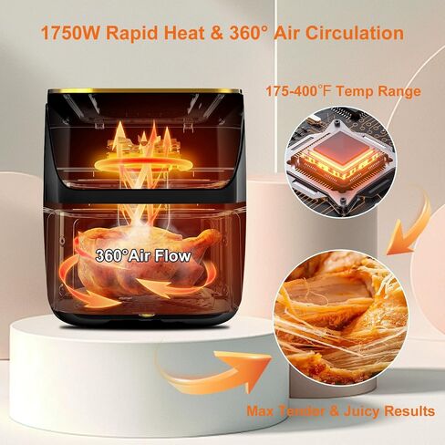 Air Fryer, 8.5Qt Large Family Size, 8-in-1 Function Digital Touch Screen, Easy Viewing Windows, 1750W Fast Air Frying up to 400℉, Auto Shut Off, Nonstick and Dishwasher-Safe Basket in Saudi Arabia