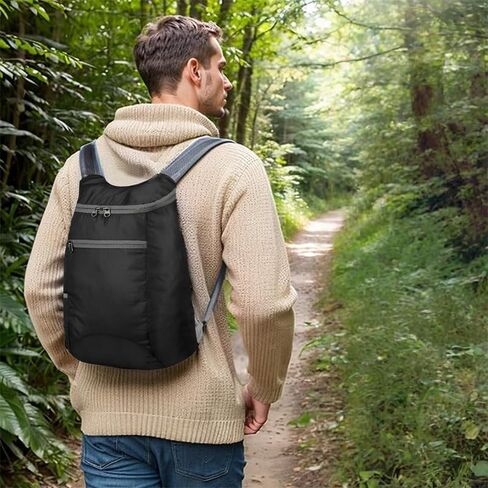 حقيبة ظهر قابلة للتعبئة للرجال نساء ، 15 لتر مقاوم للمريع للمشي لمسافات طويلة مع حزام كتف قابل للتنفس ، دبقية خفيفة في الهواء الطلق لركوب الدراجات في التخييم ، الأسود in Saudi Arabia
