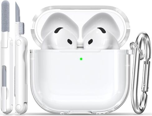 RFUNGUANGO for AirPods 4 Protective Case, Soft TPU Airpods 4th Generation Protective Case, Transparent with Cleaning Kit, with Keychain, for Apple AirPods 4 Gen, Unisex -White in Kuwait