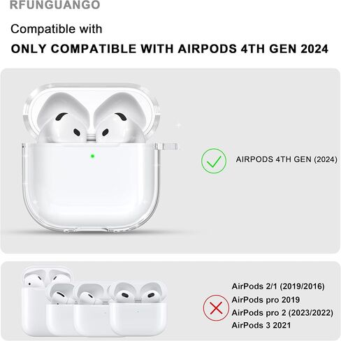 RFUNGUANGO for AirPods 4 Protective Case, Soft TPU Airpods 4th Generation Protective Case, Transparent with Cleaning Kit, with Keychain, for Apple AirPods 4 Gen, Unisex -White in Kuwait