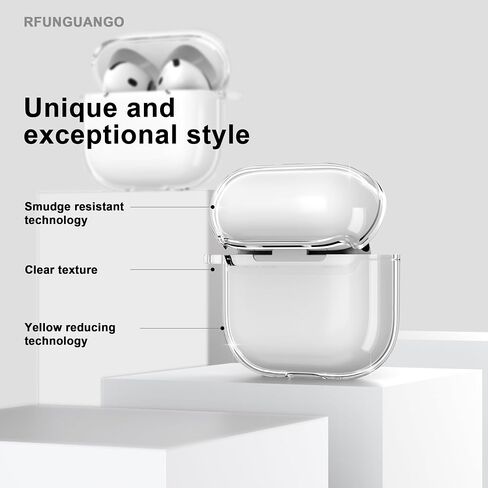 RFUNGUANGO for AirPods 4 Protective Case, Soft TPU Airpods 4th Generation Protective Case, Transparent with Cleaning Kit, with Keychain, for Apple AirPods 4 Gen, Unisex -White in Kuwait