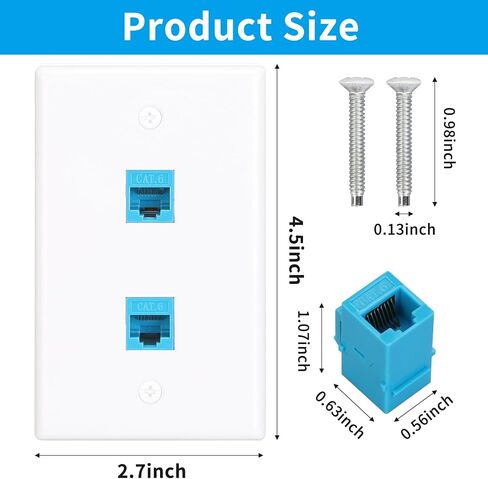 2 Port Ethernet Wall Plate,Ethernet Cable Wall Plate with RJ45 1Pack in Kuwait