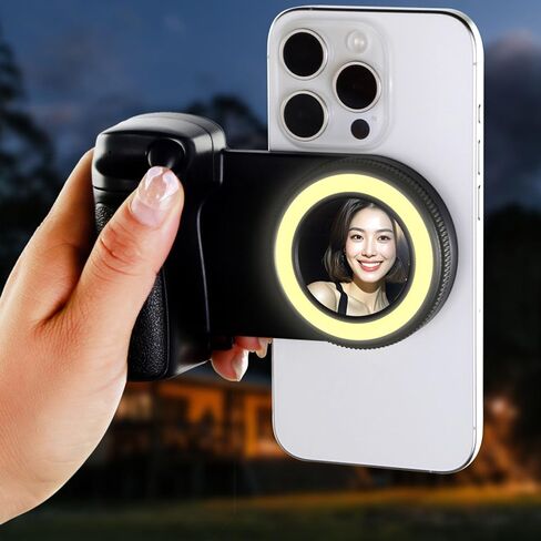 مقبض قبضة كاميرا حلقة خفيفة من طراز Selfie Magnie مع التحكم اللاسلكي Bluetooth التحكم عن بُعد محمول مصباح LED قابلاً لإعادة الشحن لتصوير فيديو هاتف Magsafe Samsung الذكي in Saudi Arabia