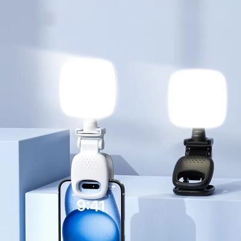 مصباح LED صغير للهاتف والكاميرا والكمبيوتر المحمول - مصباح صورة شخصية محمولة ، و USB قابلة لإعادة الشحن مع سطوع قابل للتعديل و 3 أوضاع ملونة - مثالية للتسوية ، والبث ، ومكالمات الفيديو ، والصور (أبيض) in Kuwait