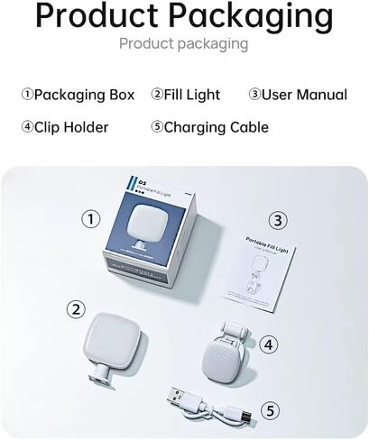 مصباح LED صغير للهاتف والكاميرا والكمبيوتر المحمول - مصباح صورة شخصية محمولة ، و USB قابلة لإعادة الشحن مع سطوع قابل للتعديل و 3 أوضاع ملونة - مثالية للتسوية ، والبث ، ومكالمات الفيديو ، والصور (أبيض) in Kuwait