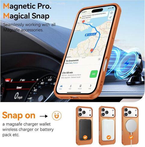 Compatible with Magnetic iPhone 17 Pro Max Case 6.9" 2025, with 360° Rotatable Kickstand Magnet Ring [Compatible with Magsafe] Cute Slim Matte Drop Protective Bumper Phone Cover, Orange in Saudi Arabia