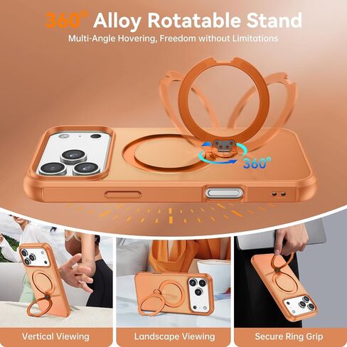 Compatible with Magnetic iPhone 17 Pro Max Case 6.9" 2025, with 360° Rotatable Kickstand Magnet Ring [Compatible with Magsafe] Cute Slim Matte Drop Protective Bumper Phone Cover, Orange in Saudi Arabia