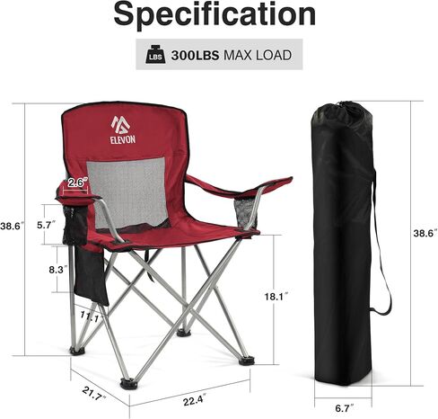 Camping Chair, Portable Folding Outdoor Chair with Arms, Cup Holder and Carry Bag in Kuwait