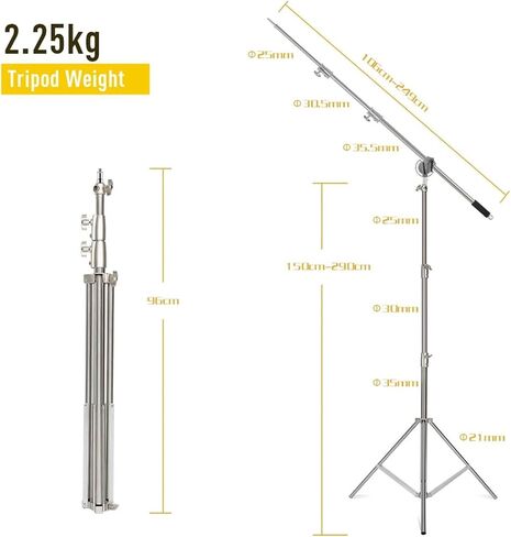 106cm-249cm Stainless Steel Cross arm Pole with Weight Bag Accessories Extension Pole Studio kit Light Stand(2.6M with Crossbar) in Saudi Arabia