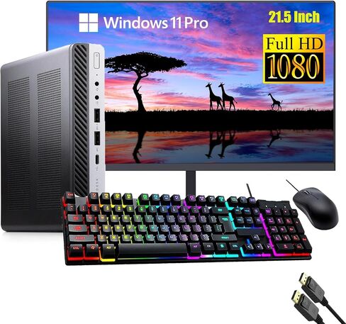 HP Elitedesk 800 G3 Mini PC Desktop with 21.5" FHD Computer Monitor, Win 11 Pro, Core i5-6500T 2.5GHz, 16GB RAM, 512GB SSD, Keyboard, Mouse, DP Cable(Renewed) in Saudi Arabia