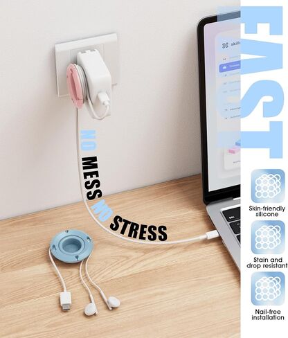 Nearockle Foldable Charger Organizer Charging Cable Winder, Compatible for USB C Charger Block, MacBook Charger, PC Charging Cords, Organization and Travel Essentials (Black&White) in Kuwait