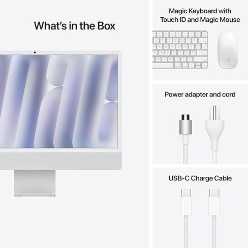 Apple iMac 24" with Retina 4.5K Display, M4 Chip with 10-Core CPU and 10-Core GPU, Late 2024 - Silver, Gigabit Ethernet, Standard Display, Magic Keyboard with Touch ID, 16GB, 1TB SSD in Saudi Arabia