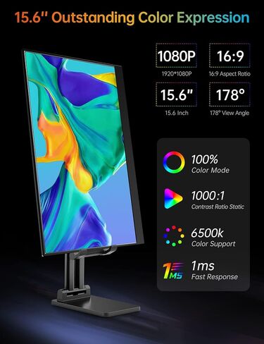 VILVA Portable-Monitor-for-Laptop - 15.6'' 1080P FHD IPS Display USB-C HDMI Portable Monitor for Laptop with Cover and Speakers External Monitor for Laptop/PC/Mac/Phone/Xbox Switch/PS4/ in Saudi Arabia