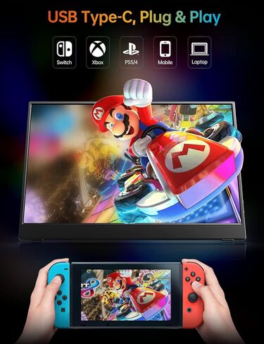 VILVA Portable-Monitor-for-Laptop - 15.6'' 1080P FHD IPS Display USB-C HDMI Portable Monitor for Laptop with Cover and Speakers External Monitor for Laptop/PC/Mac/Phone/Xbox Switch/PS4/ in Saudi Arabia