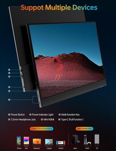 VILVA Portable-Monitor-for-Laptop - 15.6'' 1080P FHD IPS Display USB-C HDMI Portable Monitor for Laptop with Cover and Speakers External Monitor for Laptop/PC/Mac/Phone/Xbox Switch/PS4/ in Saudi Arabia