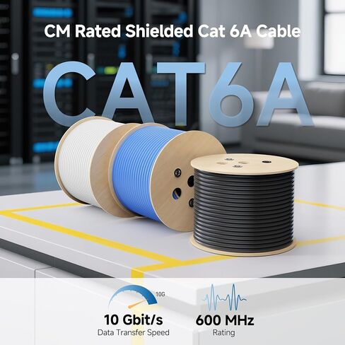 تم تصنيف مسائل الكابلات [UL مدرجة 10 جيجابت في الثانية في الجدار (CM) 23AWG CORPER COSPER CAT 6A كابل - 1000 قدم ، صلبة ، S/STP ، S/FTP CAT6A كابل الإيثرنت السائبة ، CAT6A الحبل الإيثرنت in Saudi Arabia