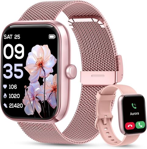 KALINCO Smart Watch Women [2 Bands, 44mm case] Alexa Fitness Tracker, Heart Rate, Sleep, Stress & SpO2 Monitor, IP68 Waterproof Smartwatch, Make/Answer Calls, Compatible with iPhone & Android Phones in Kuwait