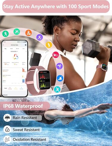 KALINCO Smart Watch Women [2 Bands, 44mm case] Alexa Fitness Tracker, Heart Rate, Sleep, Stress & SpO2 Monitor, IP68 Waterproof Smartwatch, Make/Answer Calls, Compatible with iPhone & Android Phones in Kuwait